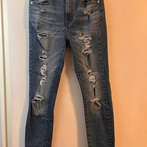 Aeropostale Blue Super High Rise Jeggings Distressed